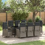 vidaXL Ensemble de salle à manger de jardin 9 pièces avec coussins Gris Poly Rattan