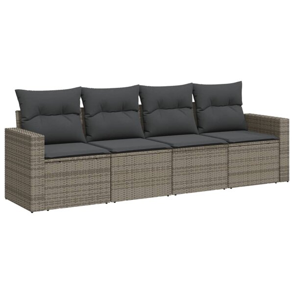 vidaXL Salon de jardin 4 Pièces avec coussins gris résine tressée