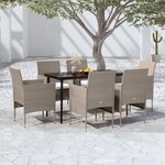 vidaXL Ensemble à manger de jardin coussins 7 Pièces Beige/noir