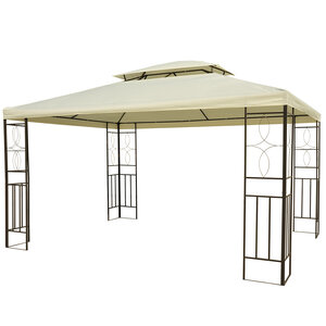 HOMCOM Tonnelle Pavillon de jardin barnum style colonial double toit 4 x 3 m acier crème