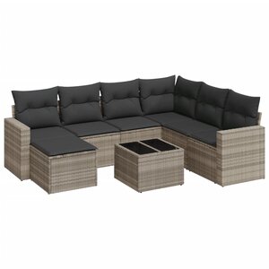 vidaXL Salon de jardin 8 Pièces avec coussins gris clair résine tressée