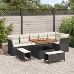 Ensemble canapé jardin 9 pièces avec coussins rotin noir