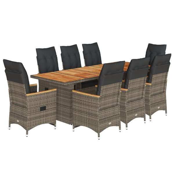 vidaXL Ensemble de bistro de jardin 9 Pièces coussins gris poly rotin