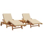 vidaXL Chaises longues 2 Pièces avec coussins et table Beige Bois d'acacia