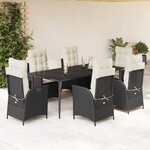 vidaXL Ensemble à manger de jardin coussins 7Pièces Noir Résine tressée