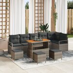 Ensemble de sofa de jardin 10 pièces vidaXL avec coussins gris poly rattan acacia