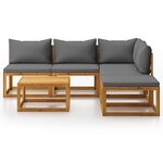 Salon de jardin meuble d'extérieur ensemble de mobilier 6 pièces avec coussin bois d'acacia solide 02_0016621