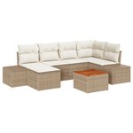 vidaXL Ensemble de Canapé de Jardin 7 Pièces avec Coussins Beige Poly Rotin Acacia