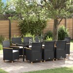 vidaXL Set de salle à manger de jardin 9 pièces avec coussins en rattan noir