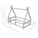Lit Tipi enfant avec barrière bois massif blanc 90 x 180 cm