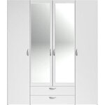 Armoire à décor blanc 4 portes battantes + 2 miroirs + 2 tiroirs 160 x 51 x Hauteur 185 cm