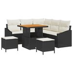 Ensemble de Canapés de Jardin de 8 Pièces avec Coussins Noir Poly Rotin Acacia