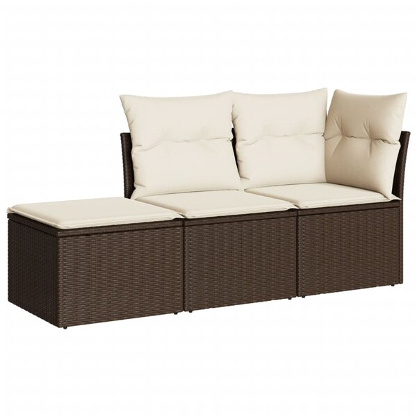 vidaXL Salon de jardin avec coussins 3 Pièces marron résine tressée