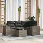 vidaXL Salon de jardin 5 Pièces avec coussins gris résine tressée