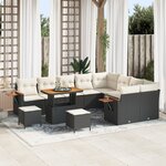 Ensemble de canapé de jardin de 12 pièces avec coussins noir poly rattan acacia