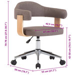 Chaise fauteuil siège pivotante de bureau informatique étude bois courbé et tissu taupe 02_0024176