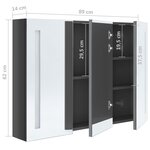 vidaXL Armoire de salle de bain à miroir LED 89x14x62 cm Gris brillant