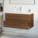vidaXL Meuble lavabo avec bassin intégré Chêne brun Bois d'ingénierie