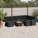 vidaXL Salon de jardin 10 Pièces avec coussins noir résine tressée