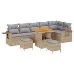 Ensemble de Canapé de Jardin 9 pièces avec Coussins Beige Rattan Poly Acacia