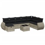 vidaXL Salon de jardin 9 Pièces avec coussins gris clair résine tressée