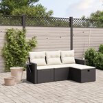 vidaXL Salon de jardin 4 Pièces avec coussins noir résine tressée