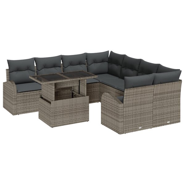 Ensemble de 9 Canapés de Jardin avec Coussins Gris en Rattan Poly