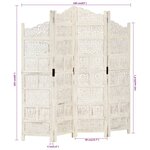 vidaXL Cloison de séparation 4 panneaux Blanc 160x165 cm Bois manguier