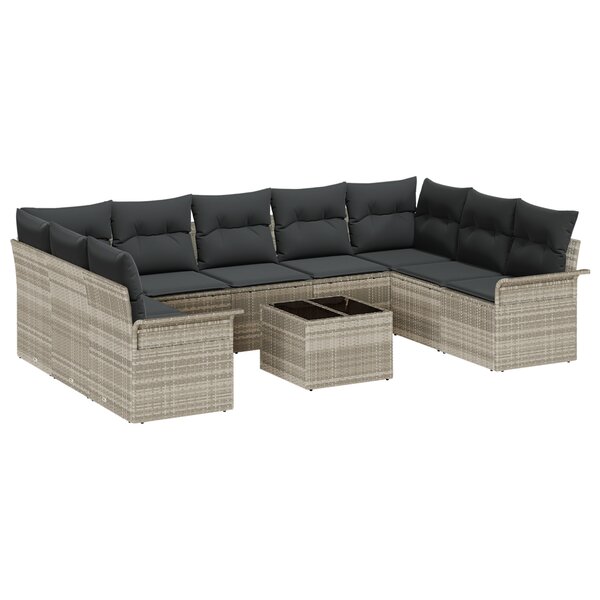 vidaXL Ensemble de canapés de jardin de 10 pièces avec coussins gris en poly rattan