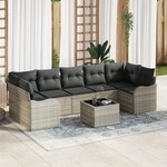 Set de canapé de jardin vidaXL 8 pièces avec coussins gris clair rotin poly
