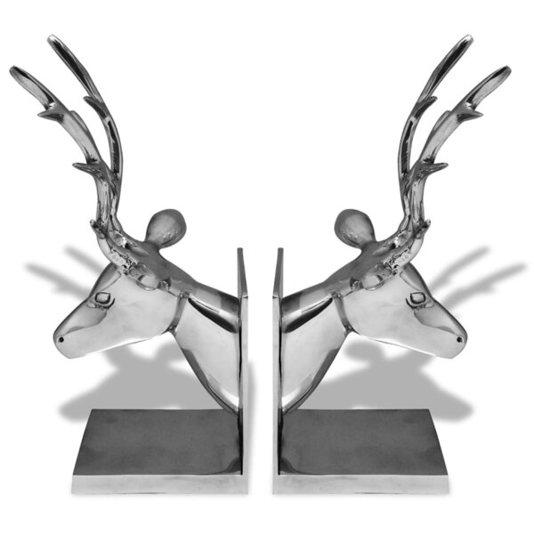 vidaXL Serre-livres cerf 2 pièces Aluminium Argenté