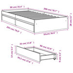 vidaXL Cadre de lit et tiroirs chêne fumé 90x200 cm bois d'ingénierie