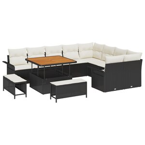 Ensemble de Canapé de Jardin 12 Pièces avec Coussins Noir
