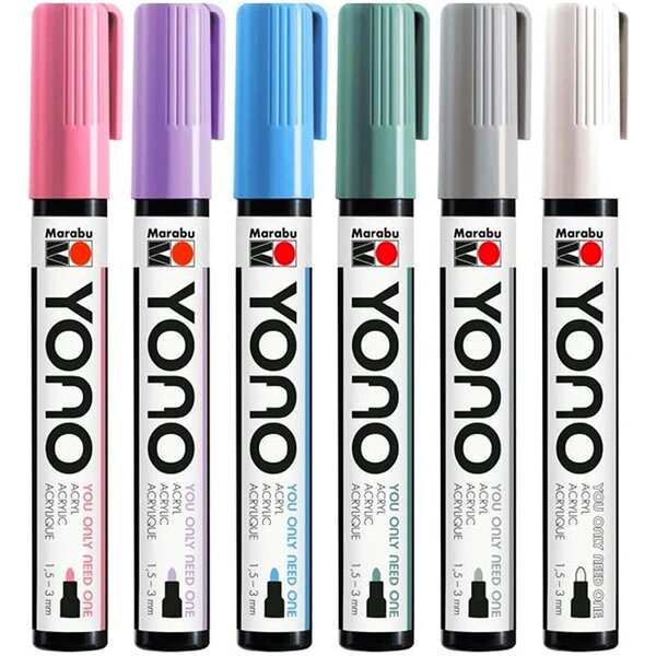 Feutre acrylique 'yono'  1 5-3 0 mm  set de 6 pastel marabu