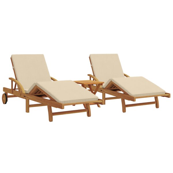 vidaXL Chaises longues 2 Pièces avec coussins et table Beige Bois d'acacia