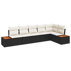 Ensemble de canapés de jardin vidaXL 6 pièces avec coussins noir poly rattan acacia