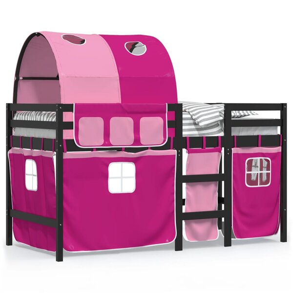 vidaXL Lit mezzanine enfants avec tunnel rose 90x200cm bois pin massif