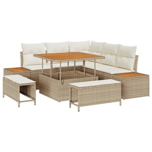 Ensemble de Canapés de Jardin de 8 Pièces vidaXL avec Coussins Beige Poly Rattan Acacia