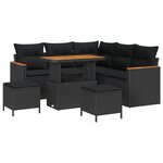 Ensemble de canapés de jardin de 8 pièces avec coussins noir rattan poly acacia