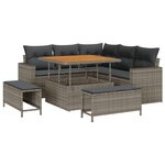 Ensemble de 8 pièces de canapé de jardin avec coussins gris poly rotin acacia
