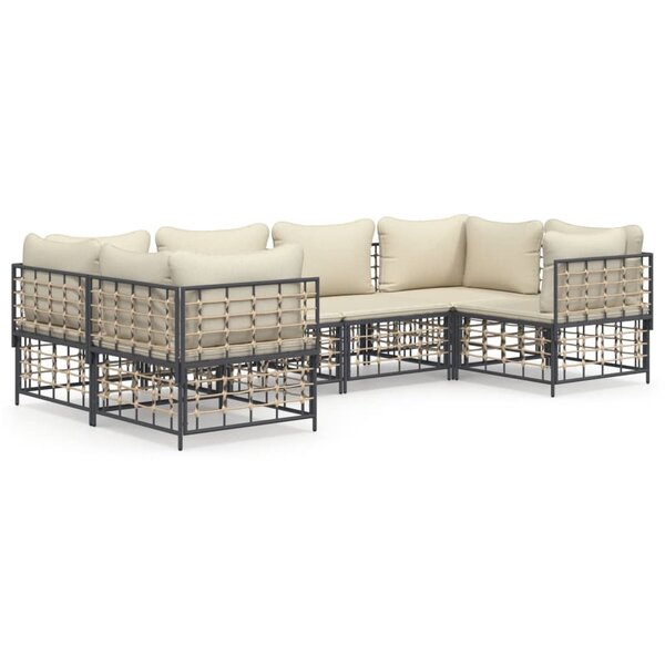 vidaXL Salon de jardin 6 Pièces avec coussins anthracite résine tressée