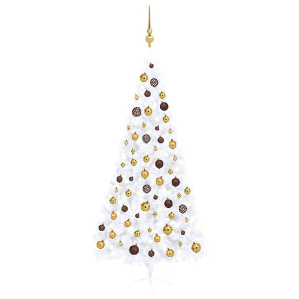 vidaXL Demi-arbre de Noël artificiel pré-éclairé et boules blanc 210cm