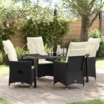 vidaXL Ensemble de salle à manger de jardin de 5 pieces avec coussins en rattan noir