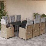 vidaXL Ensemble à manger de jardin et coussins 9 Pièces beige Poly rotin