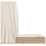 vidaXL Chaise longue double avec toit et rideaux beige résine tressée