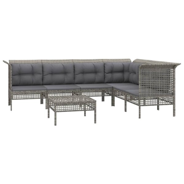 Salon de jardin meuble d'extérieur ensemble de mobilier 7 pièces avec coussins gris résine tressée 02_0017218