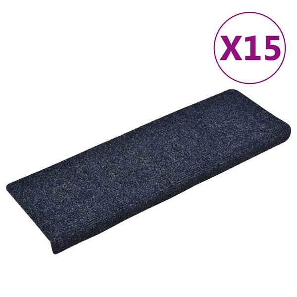 vidaXL Tapis d'escalier 15 Pièces Tissu aiguilleté 65x21x4 cm Bleu