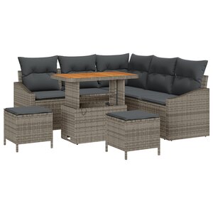 Ensemble de canapé de jardin 8 pièces avec coussins gris poly rotin acacia