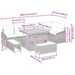 Ensemble de sofa de jardin 9 pièces avec coussins en gris poly rattan acacia