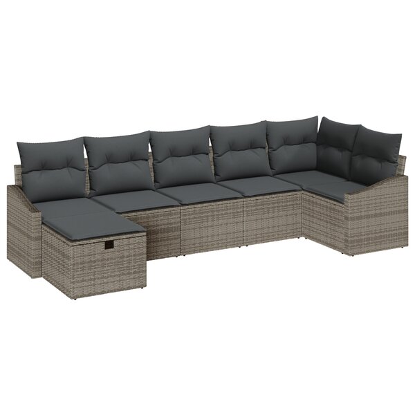 vidaXL Ensemble de canapé de jardin 7 pièces avec coussins Gris Poly Rattan